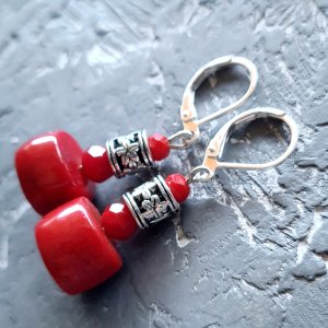 Робота Сережки з натуральними коралами та срібними застібками № 396