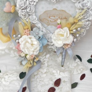 Работа Набор: браслет и бутоньерка. Серебристо-розово-голубой