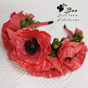 Робота Обруч для волосся з кораловими маками
