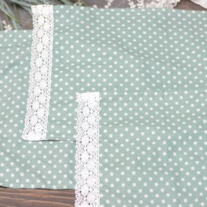 Робота Серветка в горох на кошик з мереживом 53 * 32см. м'ятна