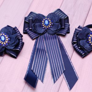 Работа Набор украшений в темно-синем цвете галстук и банты 
