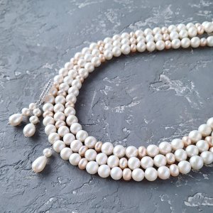 Работа Комплект из натурального жемчуга высокого класса в серебре