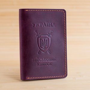 Работа Обложка из кожи на военный билет бордовая