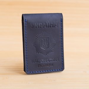 Работа Обложка из кожи на удостоверение полиции с жетоном синяя
