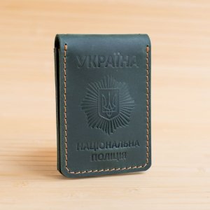 Работа Обложка из кожи на удостоверение полиции с жетоном зеленая
