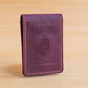 Работа Обложка из кожи на удостоверение полиции с жетоном бордовая
