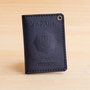 Работа Обложка из натуральной кожи на удостоверение полиции черная