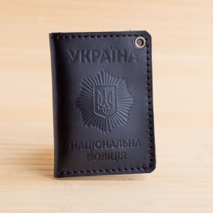 Работа Обложка из кожи на удостоверение полиции черный глянец