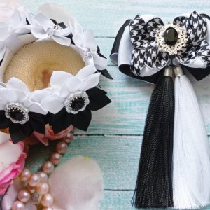 Работа Стильная резинка на пучок,на гульку, черно-белая