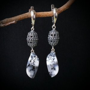 Работа Серебряные серьги с дендритов агатом