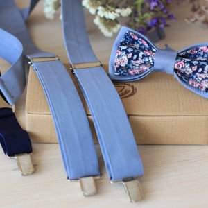 Работа Комплект подтяжки и бабочка серо-голубой "Romantik"