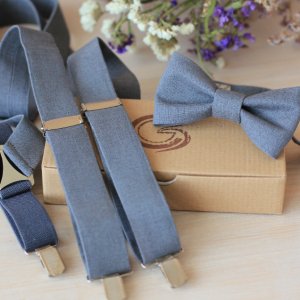 Работа Комплект подтяжки и бабочка серый (мышиный)