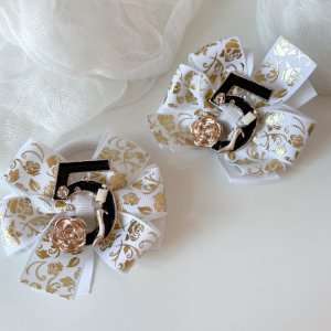 Робота Шкільні бантики на резинці біло-золоті 2