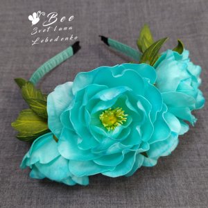 Робота Обруч для волосся з ментоловими півоніями