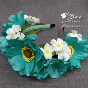 Робота Обруч для волосся з ромашками кольору морської хвилі
