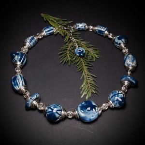 Робота Синє намисто з кераміки ручної роботи