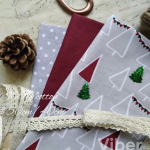 Работа Набор  новогоднего хлопка бордовые елочки