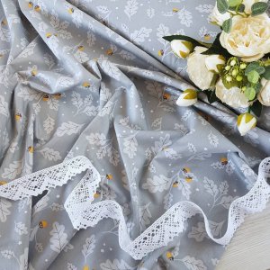 Работа Ткань хлопок листья и желуди на сером