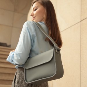 Работа Женская Кожаная Сумка "Багет XL" Кожа Гранд, цвет Серый