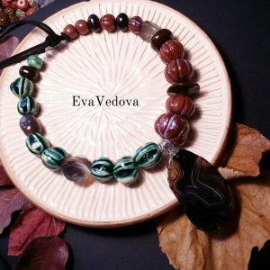 Работа Ожерелье Осенние тыквы из агата и керамики