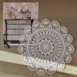 Работа Салфетка ажурная белая декоративная круглая D33 см