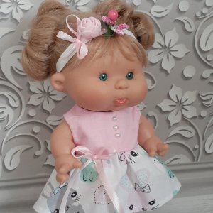 Работа Одежда для пупса Нинес донил 26 см. Платье и повязка. 