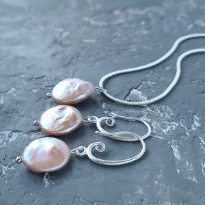 Робота Комплект з натуральних розкішних перлів Кейші у сріблі