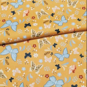 Робота Тканина бавовна для рукоділля метелики на жовтому