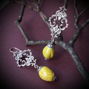 Работа Серьги Лимончики с керамикой ручной работы
