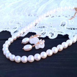 Работа Комплект роскошный из натурального жемчуга в позолоте