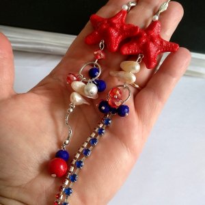 Робота Сережки червоно синії у морському стилі