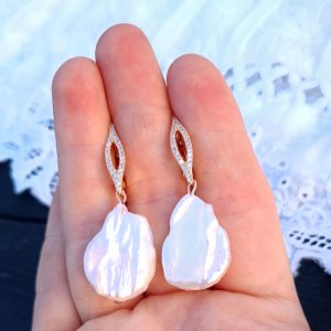 Робота Позолочені сережки з краплями перлів Кейші