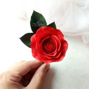 Работа Заколка для волос, красная роза
