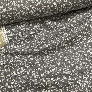 Работа Ткань хлопок для рукоделия веточки на графитовом фоне