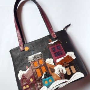 Робота Шкіряна сумка «Зимовий містечко»
