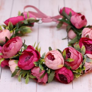 Робота Вінок віночок з півоніями пудровий-марсаловий