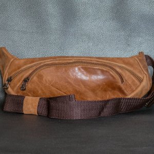 Работа Мужская рыжая поясная сумка ручной работы