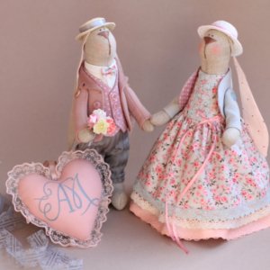 Работа Свадебная пара Зайчиков «Розово-голубые»