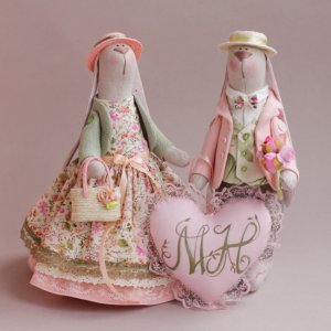 Работа Свадебная пара кроликов «Розово-салатовые»