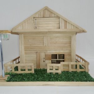 Работа Сельской домик - светильник из деревянных палочек