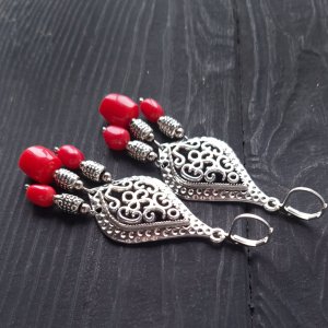 Робота Сережки з натуральними коралами та срібними застібками № 398