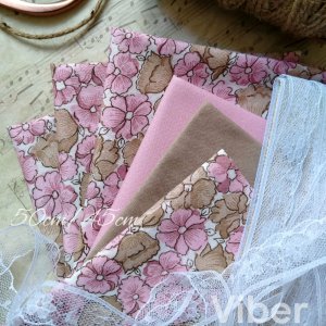 Работа Ткань хлопок для рукоделия розово-кофейные цветочки