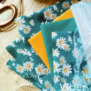 Робота Тканина бавовна для рукоділля ромашка на бірюзі