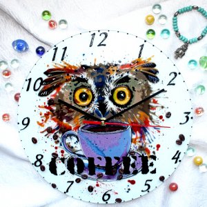 Работа Витражная настенные часы Сова утренняя