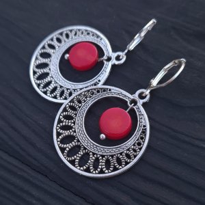 Робота Сережки з натуральними коралами та срібними застібками № 399