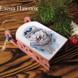 Работа Новогодняя игрушка- саночки "Тигрик" , новогодний сувенир