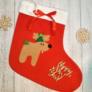 Работа Праздничная носок с Лосик и колокольчиком