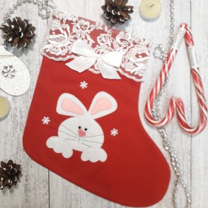 Работа Праздничная носок с зайчиком