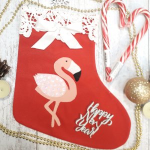 Работа Праздничная носок с фламинго