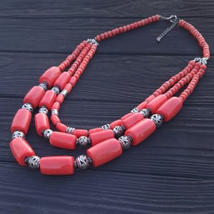 Работа Ожерелье из натуральных кораллов цвета лосось под старинное